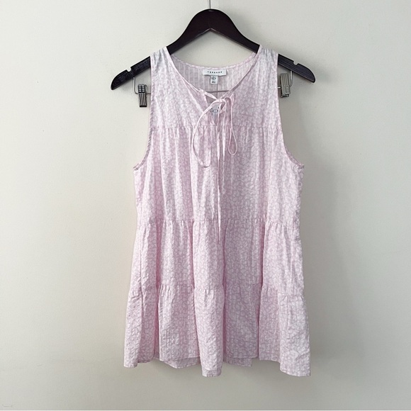 Topshop Dresses & Skirts - Topshop Pink Animal Print Tiered Mini Dress Tie Neck Size 2 NEW Tunic Sleeveless